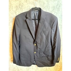 Jos A Bank Navy Blue Wool Blazer Gold Button Sport Coat Suit Jacket Size 44 Long